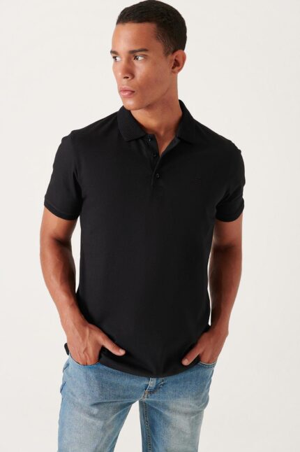 Siyah 3 Düğmeli %100 Mısır Pamuğu Polo Yaka T-Shirt