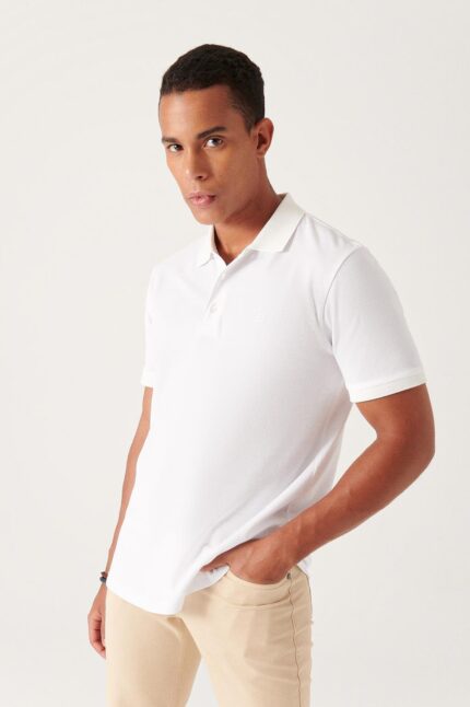 Beyaz 3 Düğmeli %100 Mısır Pamuğu Polo Yaka T-Shirt